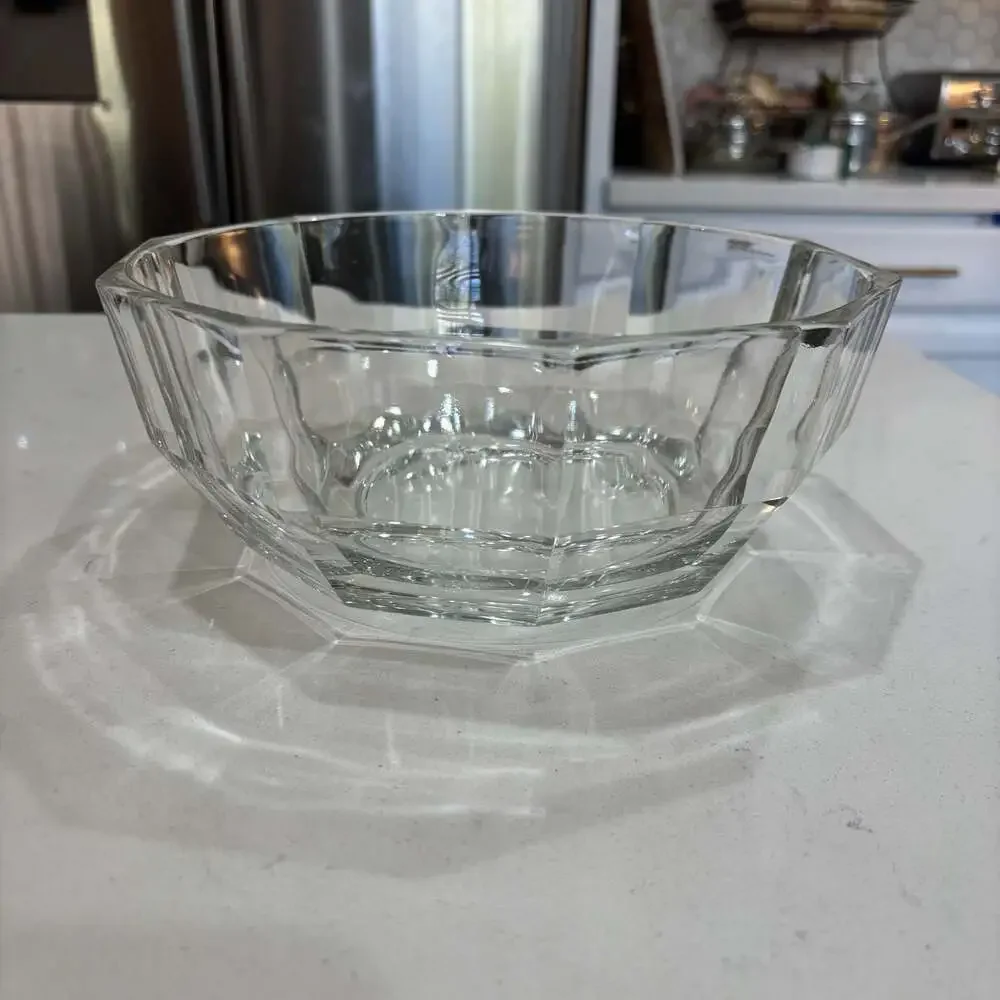 Vintage Clear Glass Decagon Faceted Serving Bowl, Made in Italy 9”